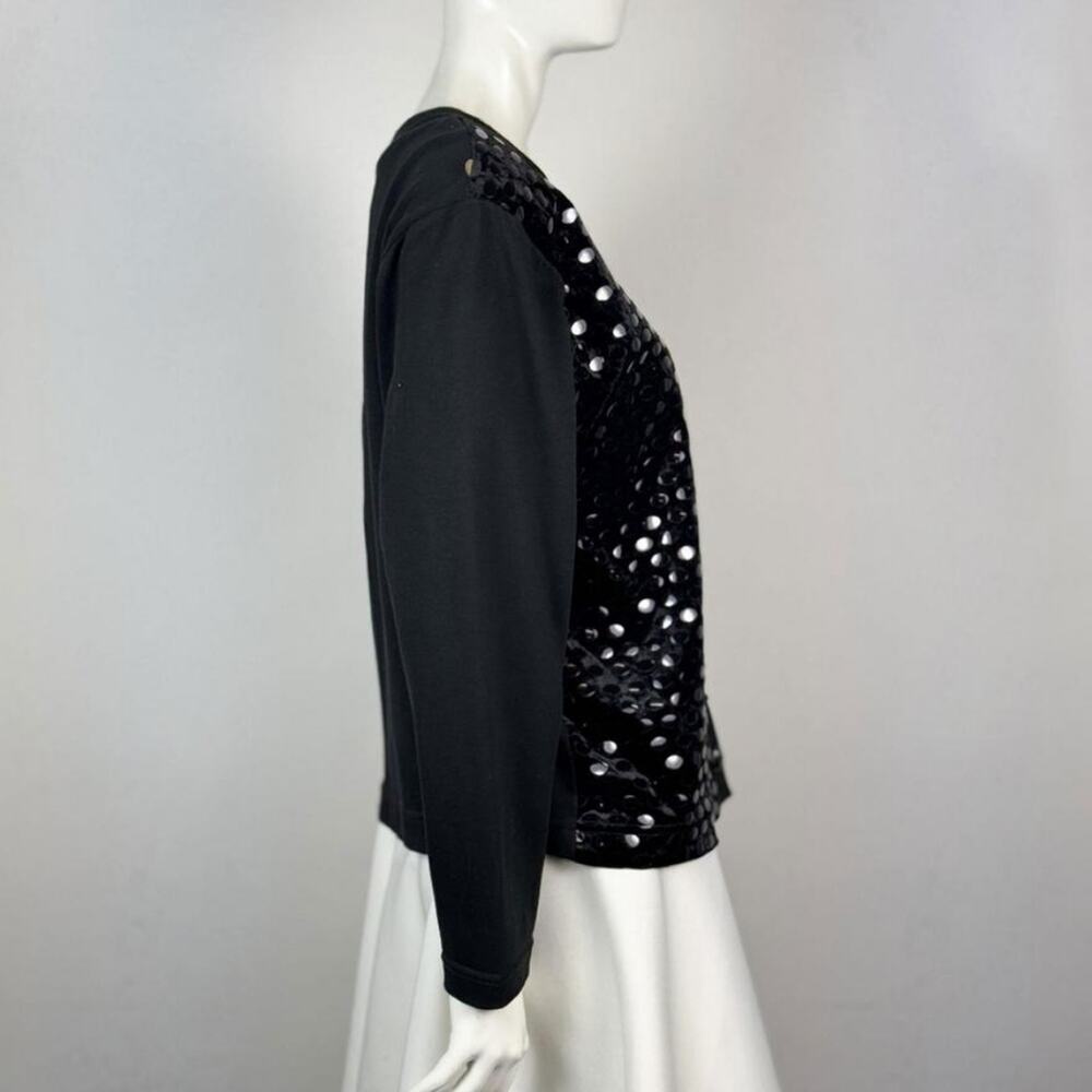 Rectangle Blanc Paris Vintage Black Cardigan Velvet Sequin Sweater Medium - Picture 2 of 12